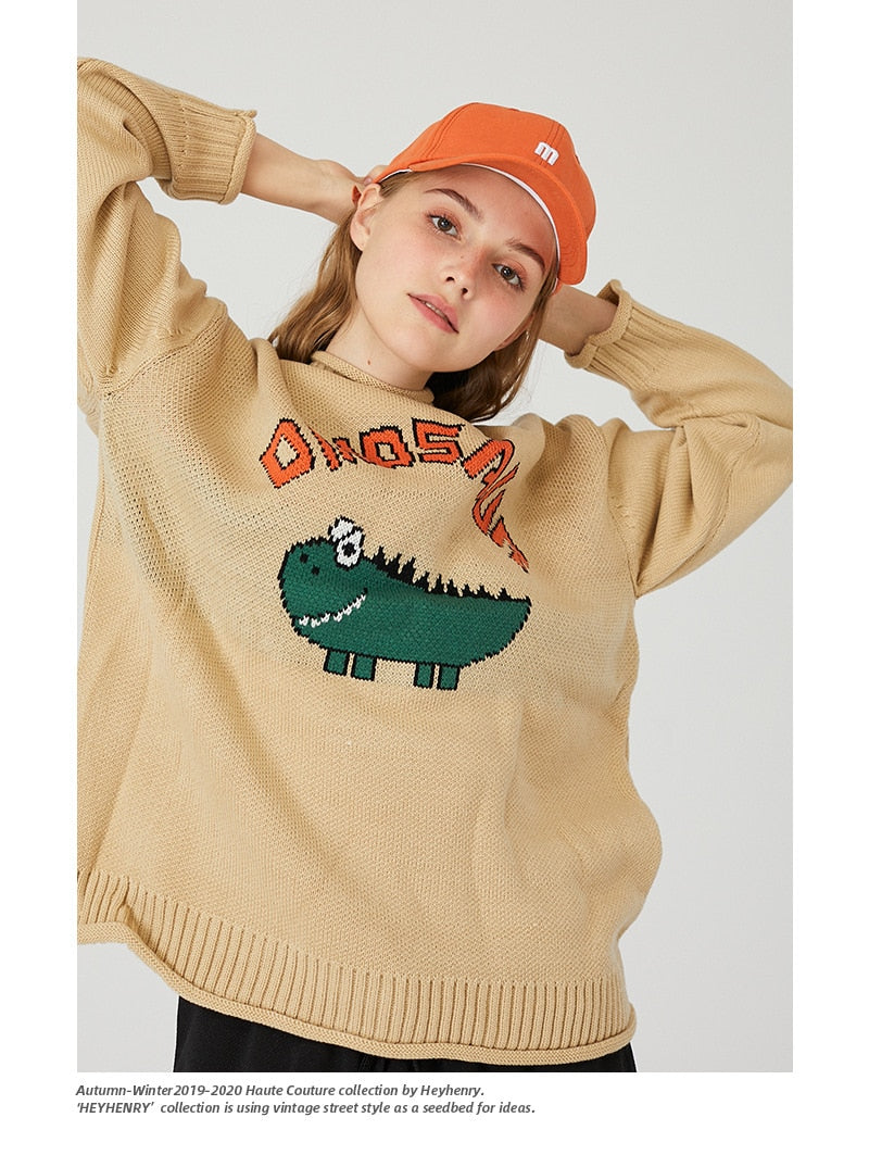 Lustige Oversize-Pullover mit Dinosaurier-Motiv