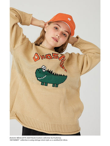 Lustige Oversize-Pullover mit Dinosaurier-Motiv