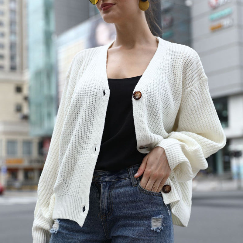 Deep V-Neck Knitted Cardigan Sweater