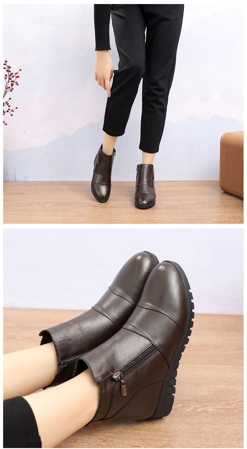 Ankle Zipper Genuine Leather Non-Slip Winter Shoes