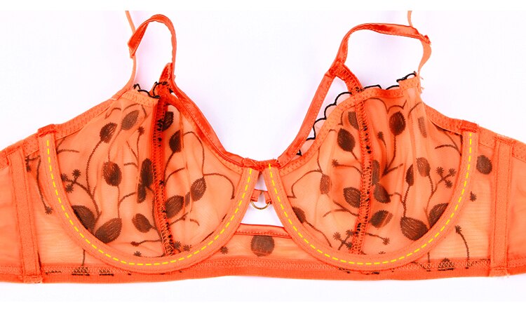 Stickerei Spitzen-BH-Set Dessous Push-Up-Büstenhalter Aushöhlen Unterwäsche-Set Transparente Höschen Unterwäsche