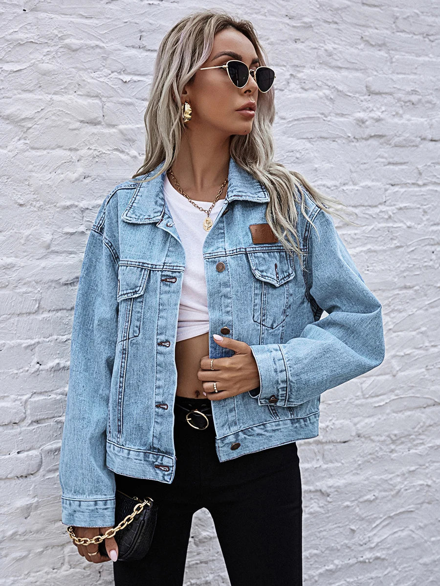 Casual Style Turn-Down Collar Denim Jacket