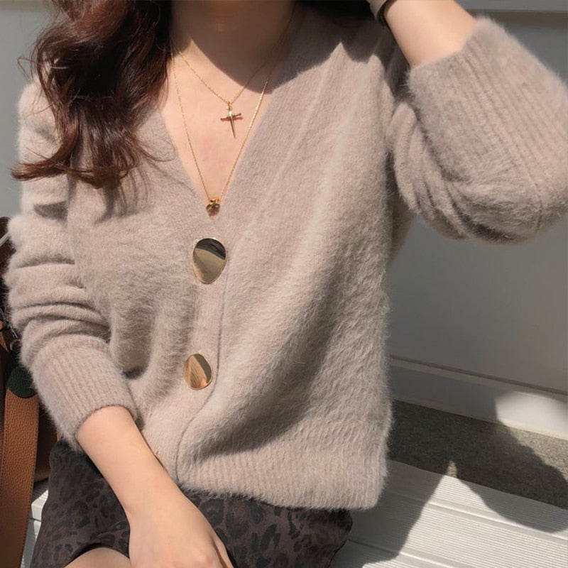 Casual V Neck Knitted Ladies Cardigan Sweater