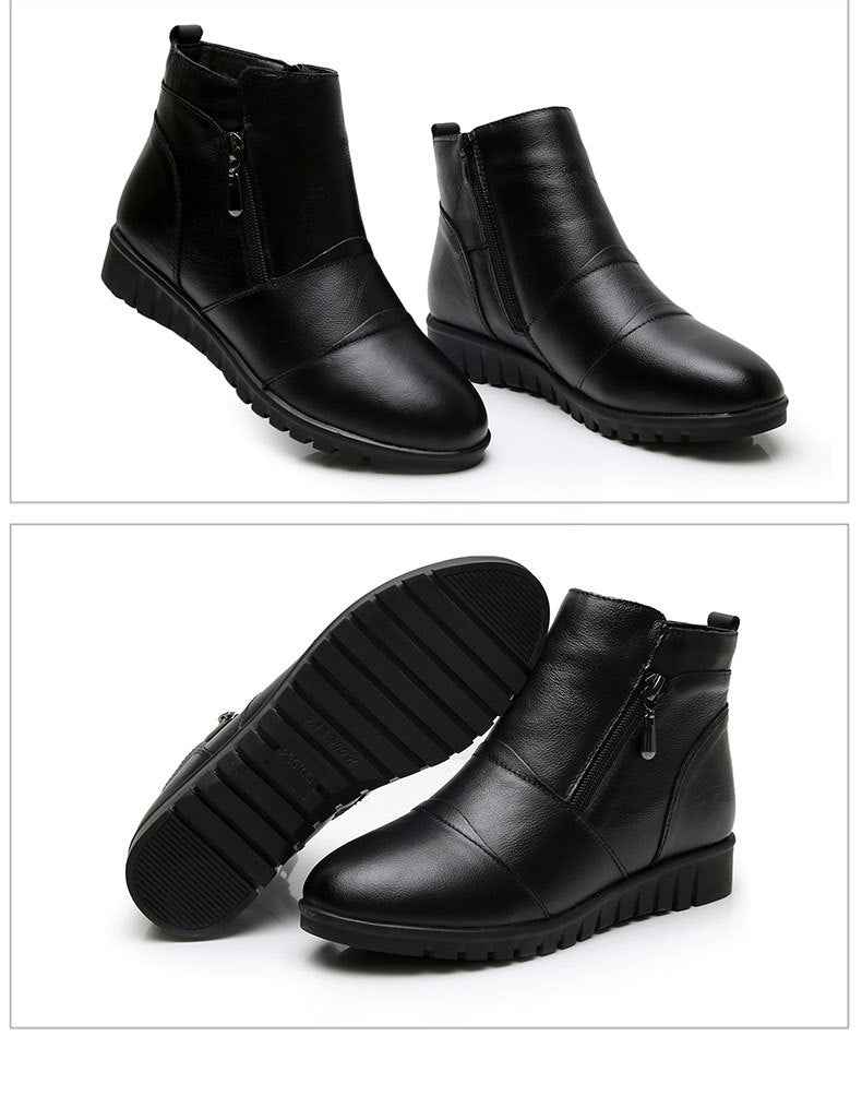 Ankle Zipper Genuine Leather Non-Slip Winter Shoes