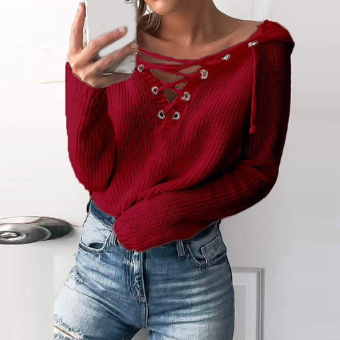 Cross Tied V-Neck Oversized Sweaters