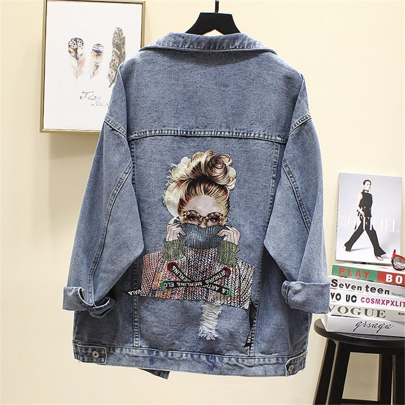 Chic Stylish Printed Jean Coat Jacket