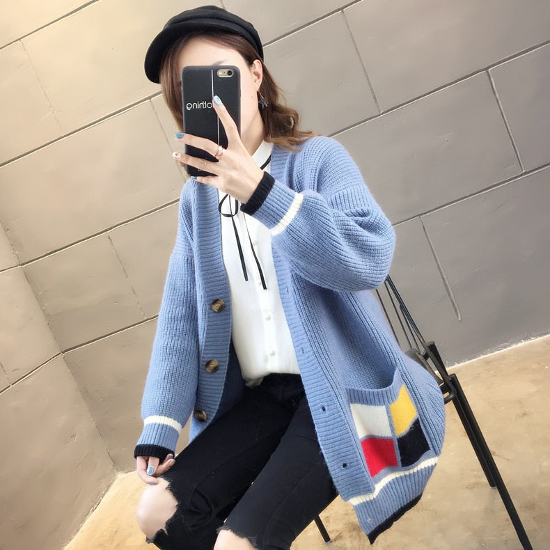 Thick Elastic Knitted Warm Cardigan Sweater