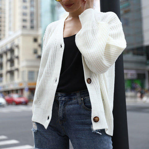 Deep V-Neck Knitted Cardigan Sweater