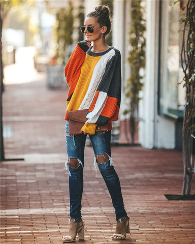 Patchwork Loose Sleeve Sweaters