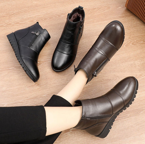 Ankle Zipper Genuine Leather Non-Slip Winter Shoes