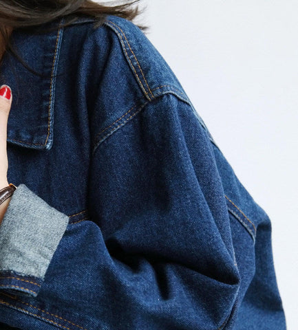 Notched Collar Blue Long Sleeve Denim Coat