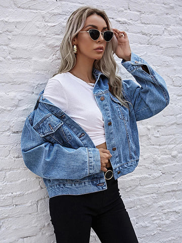 Casual Style Turn-Down Collar Denim Jacket