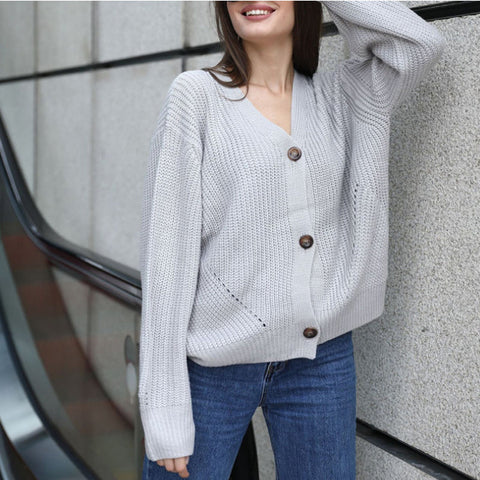 Deep V-Neck Knitted Cardigan Sweater