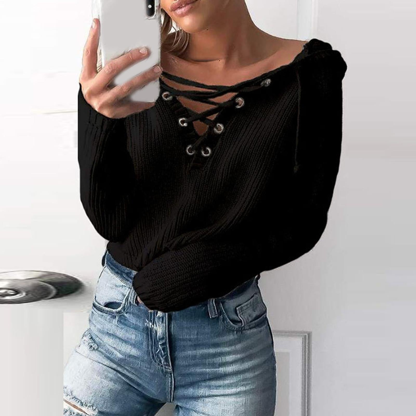 Cross Tied V-Neck Oversized Sweaters