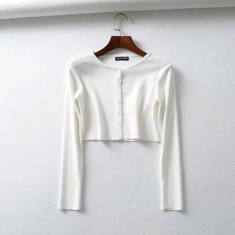 Spring O-Neck Long Sleeve Thin Cropped Sweaters