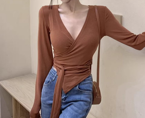 Slinky Knit Wrap Front Top