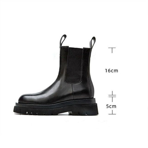 Cow Leather Round Toe Thick Sole Ankle Chelsea Boots