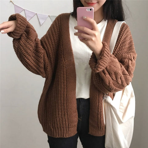 One Size Brown Knit Cardigan Sweater