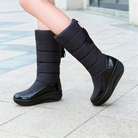 Warm Leather Snow Knee High Boots