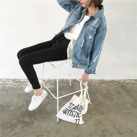 Basic Style Ripped Cool Denim Jacket