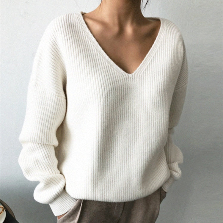 Loose Style V Neck Sweaters