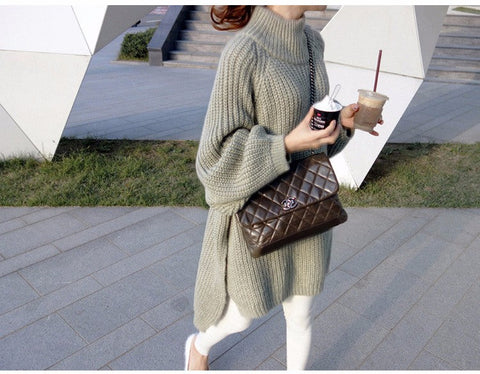 Lantern Sleeve Thick Slit Oversized Sweaters