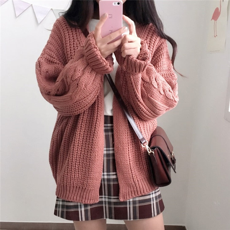 One Size Brown Knit Cardigan Sweater