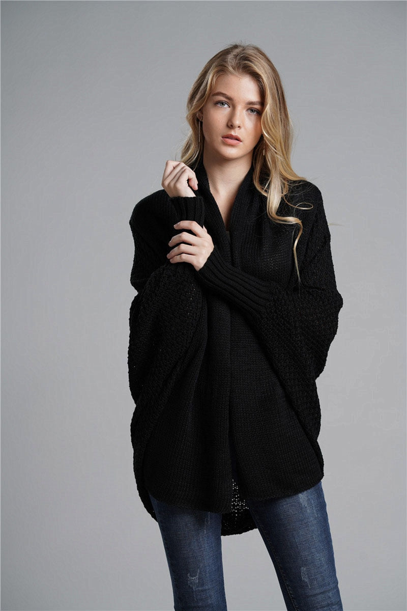 Ockerfarbener Oversize-Cardigan mit Fledermausärmeln