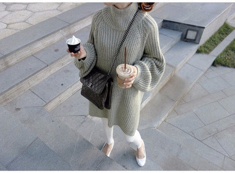 Lantern Sleeve Thick Slit Oversized Sweaters