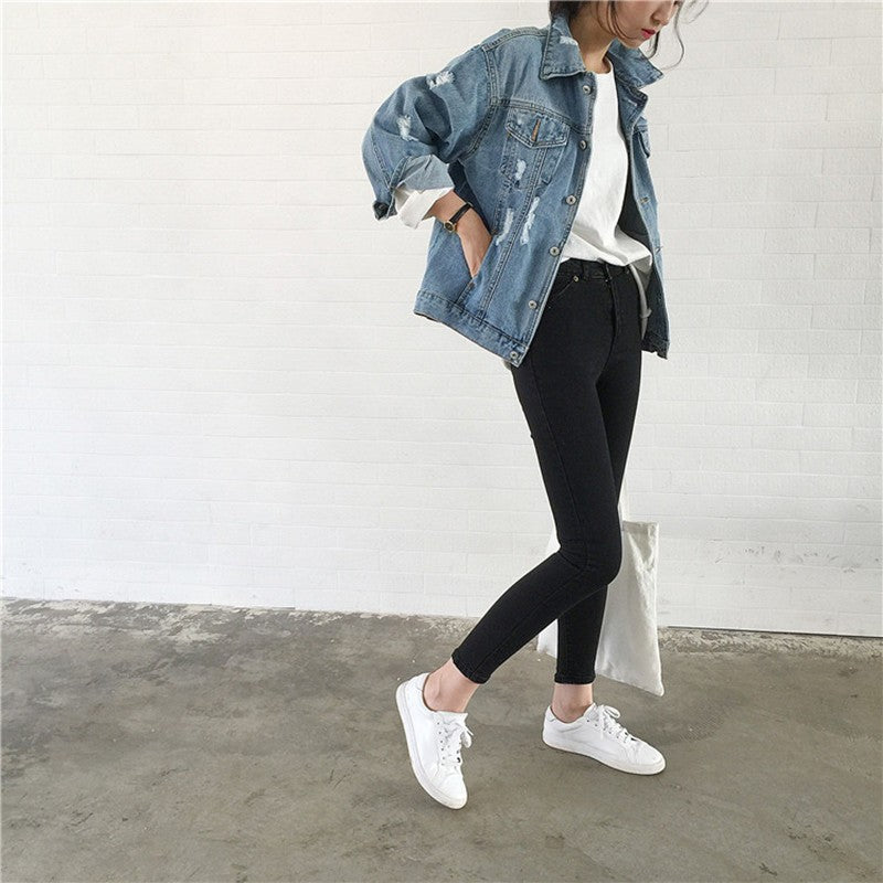 Basic Style Ripped Cool Denim Jacket