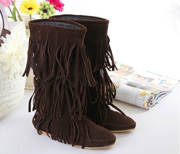 Tassel Low Heel 3 Layers Winter Boots