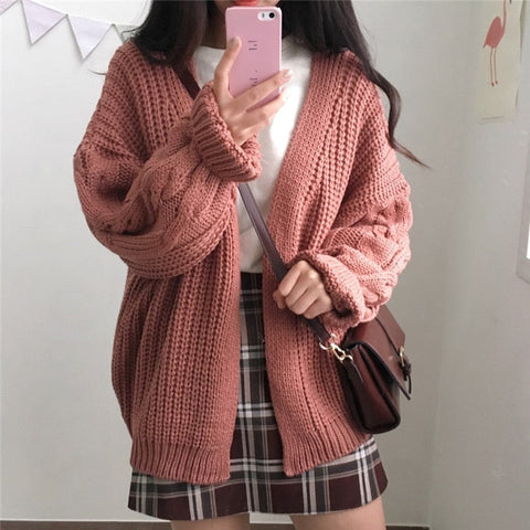 One Size Brown Knit Cardigan Sweater