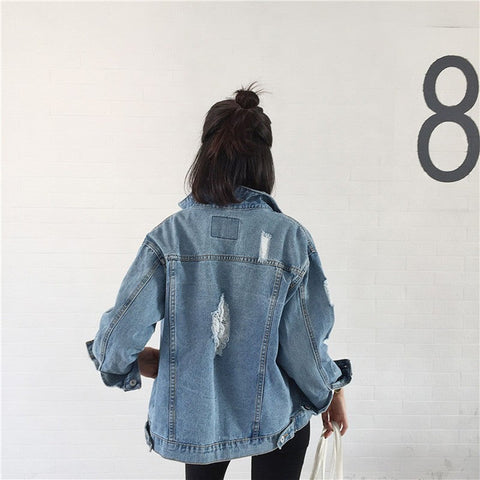 Basic Style Ripped Cool Denim Jacket