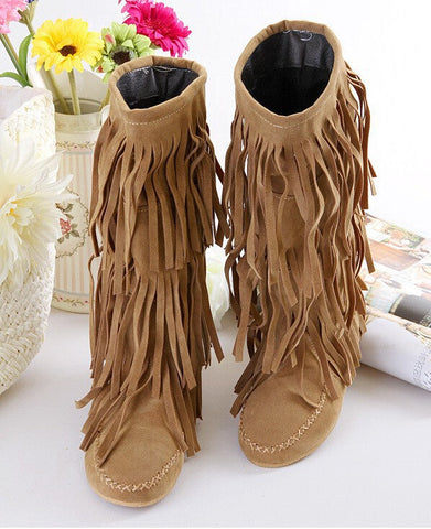 Tassel Low Heel 3 Layers Winter Boots