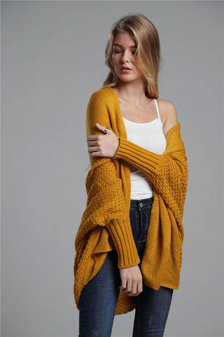 Ocher Batwing Sleeve Oversized Cardigan Sweater