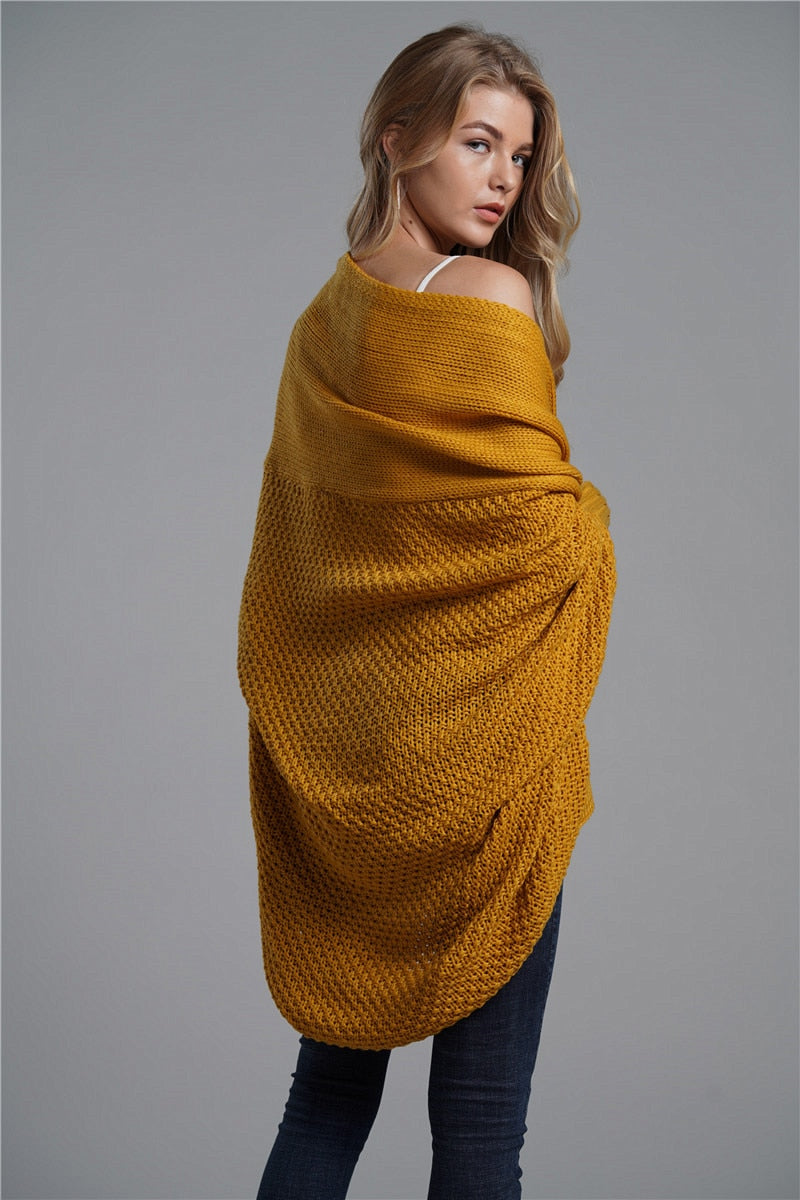 Ocher Batwing Sleeve Oversized Cardigan Sweater