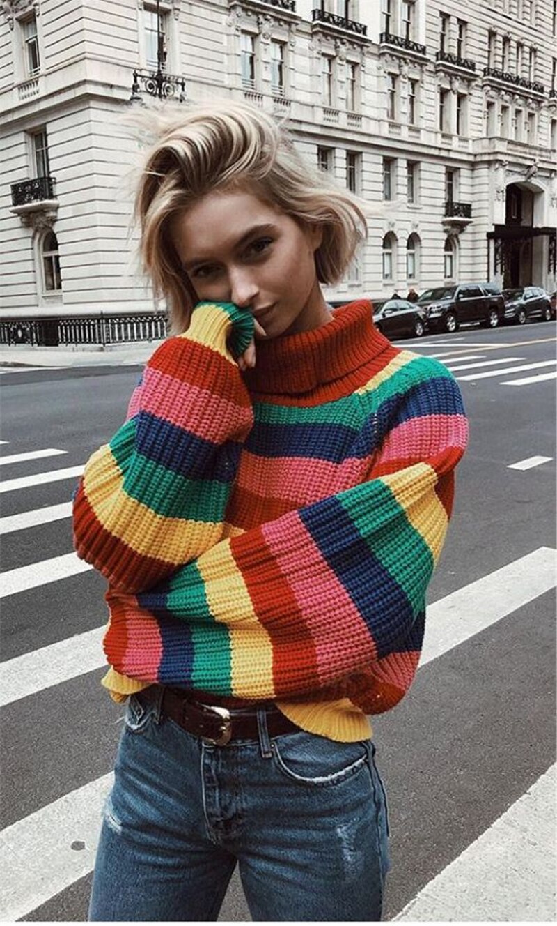 Rainbow Colors Knit Oversized Sweaters