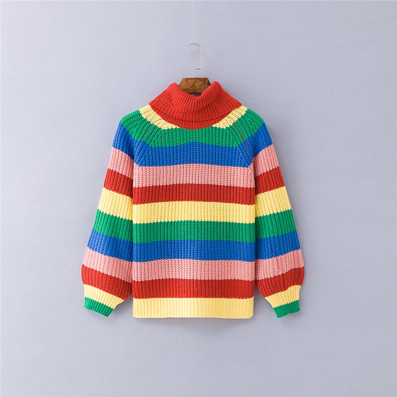 Übergroße Strickpullover in Regenbogenfarben