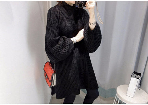 Lantern Sleeve Thick Slit Oversized Sweaters