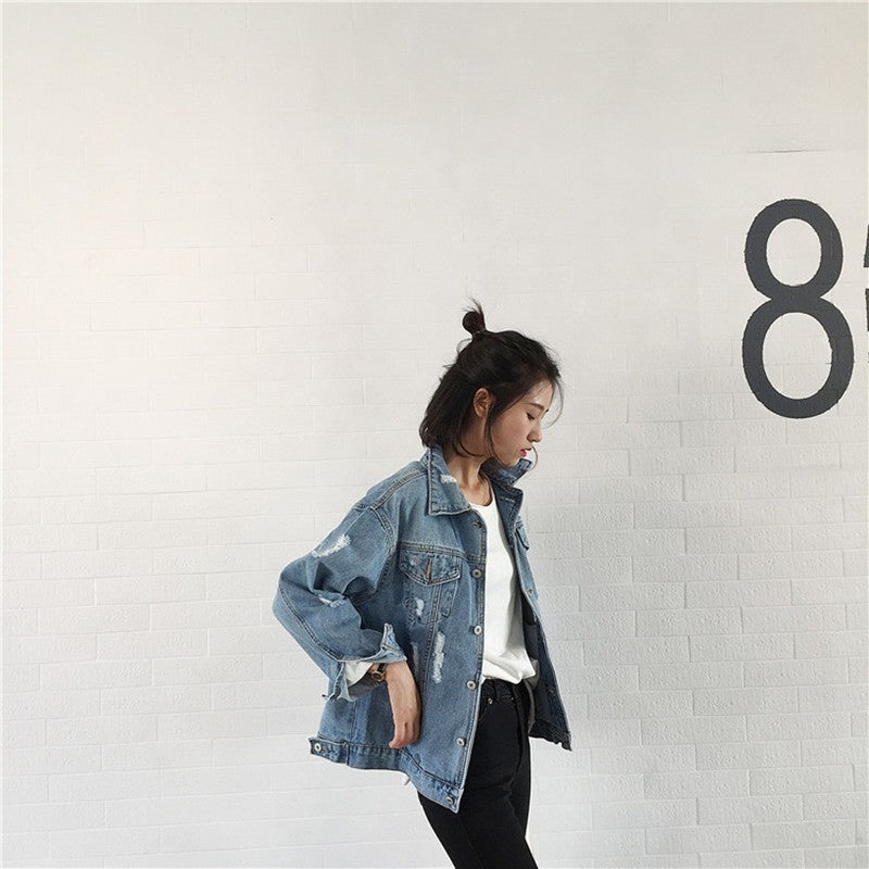 Basic Style Ripped Cool Denim Jacket