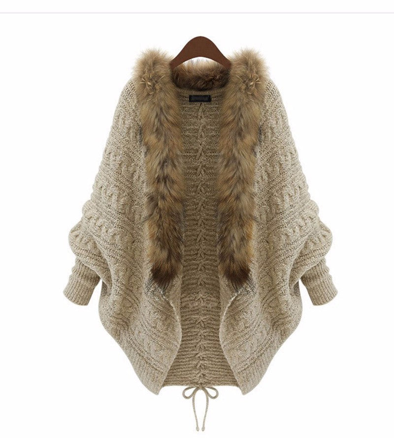 Fur Batwing Sleeve Cardigan Sweater