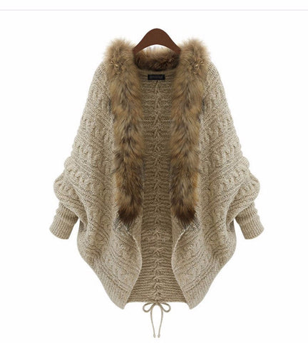 Fur Batwing Sleeve Cardigan Sweater