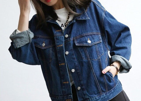 Notched Collar Blue Long Sleeve Denim Coat