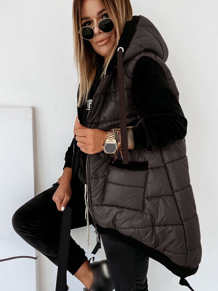 Casual Sleeveless Zip Up Puffer Hooded Jacket Coat