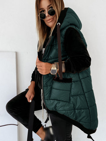 Casual Sleeveless Zip Up Puffer Hooded Jacket Coat