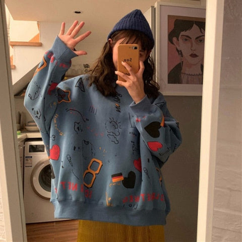Funny Draws Loose Fit Style Sweatshirts