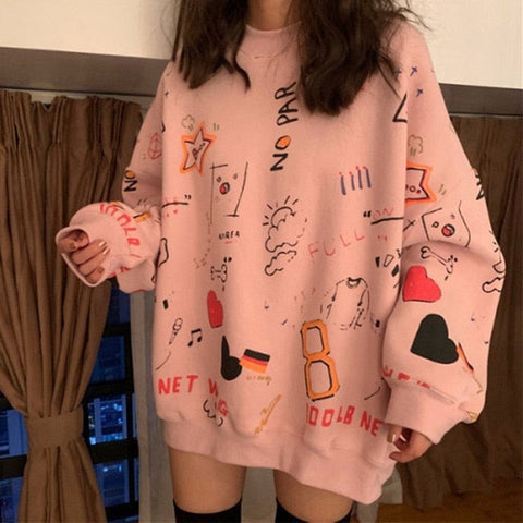 Funny Draws Loose Fit Style Sweatshirts