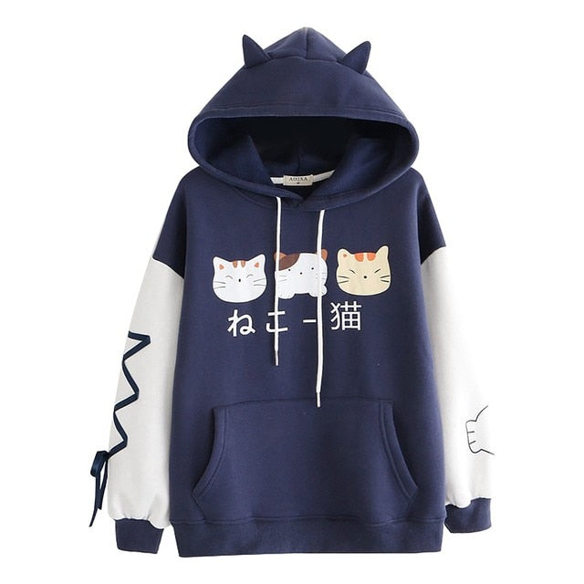 Japanese Graphic Cat Ears Hoodies