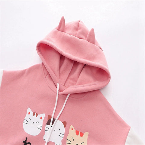 Japanese Graphic Cat Ears Hoodies