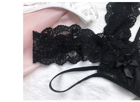 2PCS/Set Lace Panties Low-waist Temptation Lingerie Femal Cross Strap G String Thong Hollow out Underwear